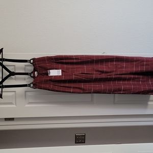 Unique Vintage Burgundy Windowpane Suspender Trousers